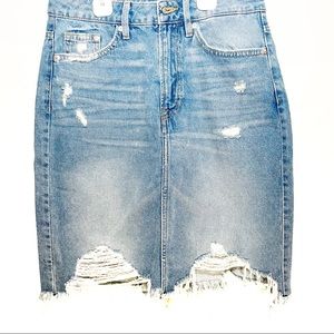 H&M High Waist Distressed Denim Skirt